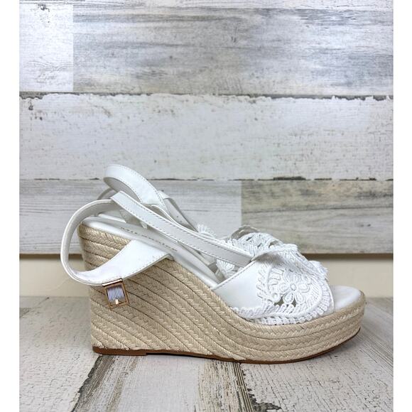 Milanoice Women’s 9 White Lace Platform Wedge Espadrille Sandals Bridal NEW - Picture 3 of 10